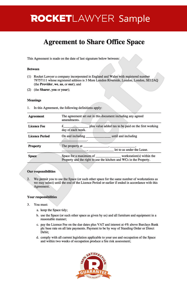 office space sharing agreement template